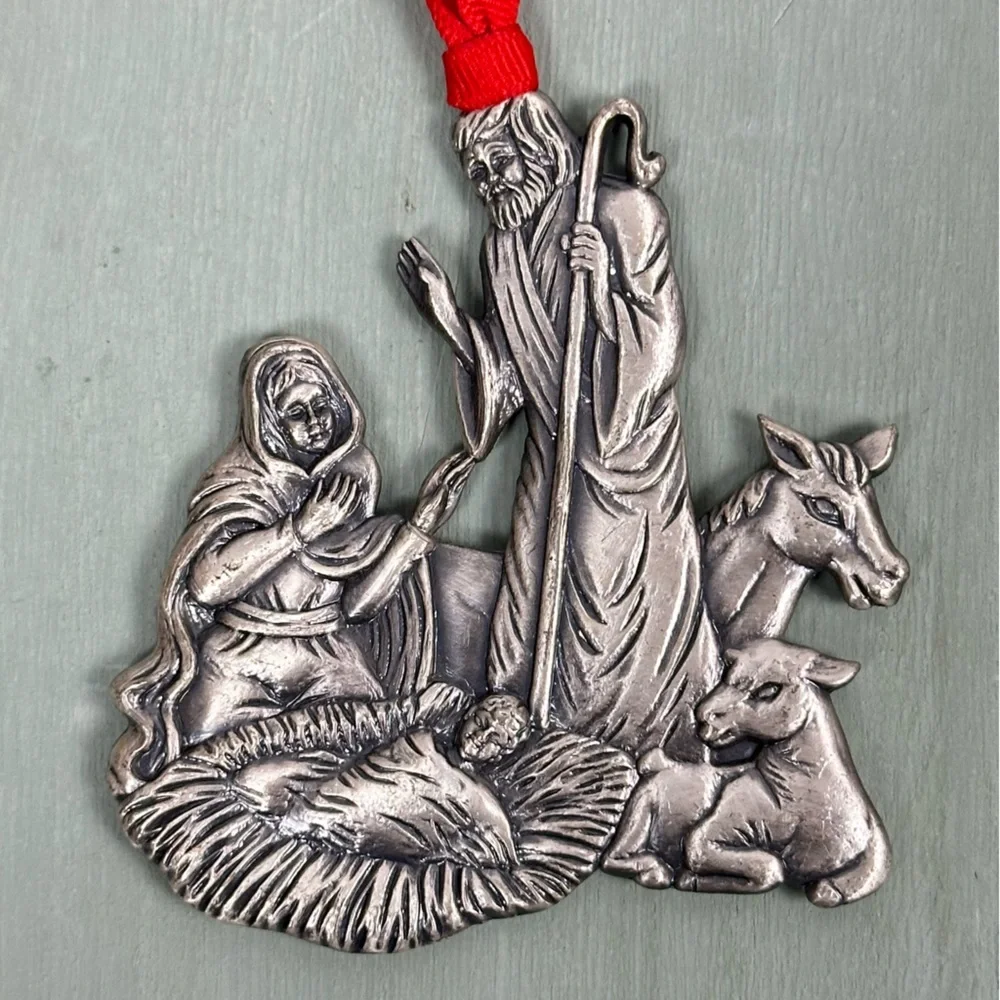Home for the Holidays Pewter Nativity Scene Christmas Ornament